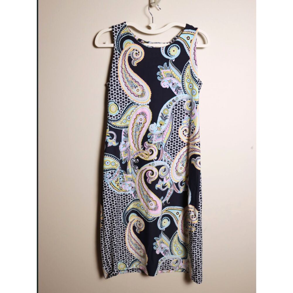 Charter Club Paisley Sleeveless Dress S Navy Stretch Sheath Date Night